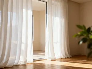 Nowoczesny salon z różnorodnym oświetleniem LED, łączącym ciepłe światło lamp podłogowych z chłodnymi akcentami na półkach.