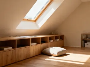 Minimalistyczna aranżacja stołu z lnianym bieżnikiem i wazonem z eukaliptusem w jasnej, przytulnej kuchni.
