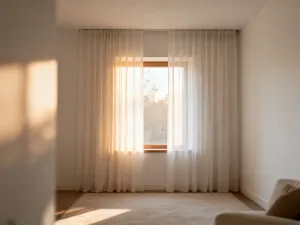Nowoczesny salon podzielony na strefę ciepłych barw ziemi oraz chłodnych odcieni błękitu, ukazujący harmonię kontrastów.