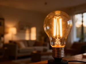 Porównanie ciepłego światła halogenowego i chłodnego oświetlenia LED na tle nowoczesnej łazienki.
